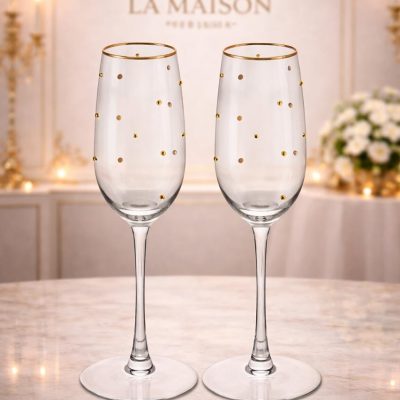 Conjunto de 2 Taças para Champagne  Balls Fio Ouro