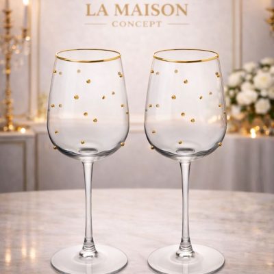 Conjunto de 2 Taças de Vinho Vidro 350ml Balls Fio Ouro