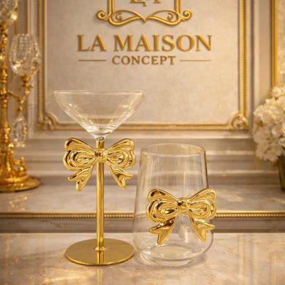 Copos Decorativos Laço dourado Tridimensional